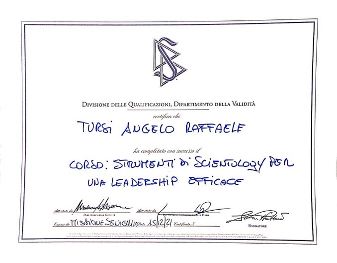 ANGELO TURSI MENTAL COACH - CORSO SCIENTOLOGY